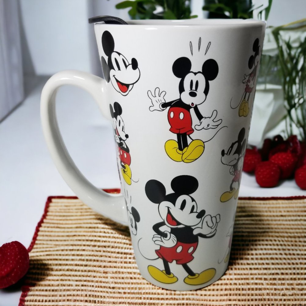 Disney's Large Mikey's Travel Ceramic Mug w/ Lid White with Mickey Mouse Poses - Picture 8 of 8